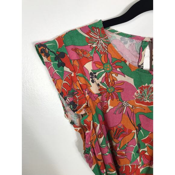 Marine Layer Laney Mini Dress In Vintage Floral Print Linen Women's Braided Belt - Picture 5 of 14